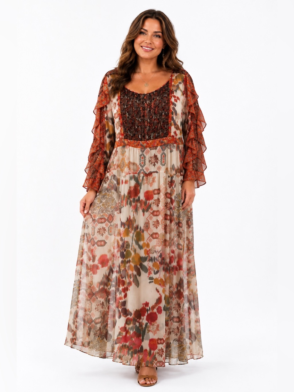 Anthropologie Dolan Left Coast Boho Western flower Maxi Dress size 16